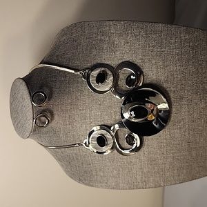 Silver, black and gray stone necklace and earrings